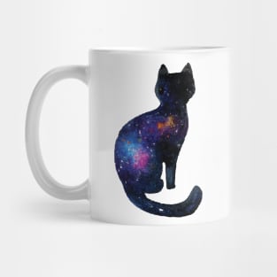 Curious galaxy black cat watercolor Mug